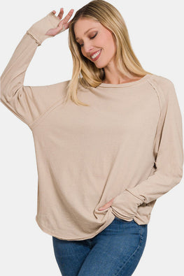 Zenana Round Neck Thumbhole Long Sleeve Top