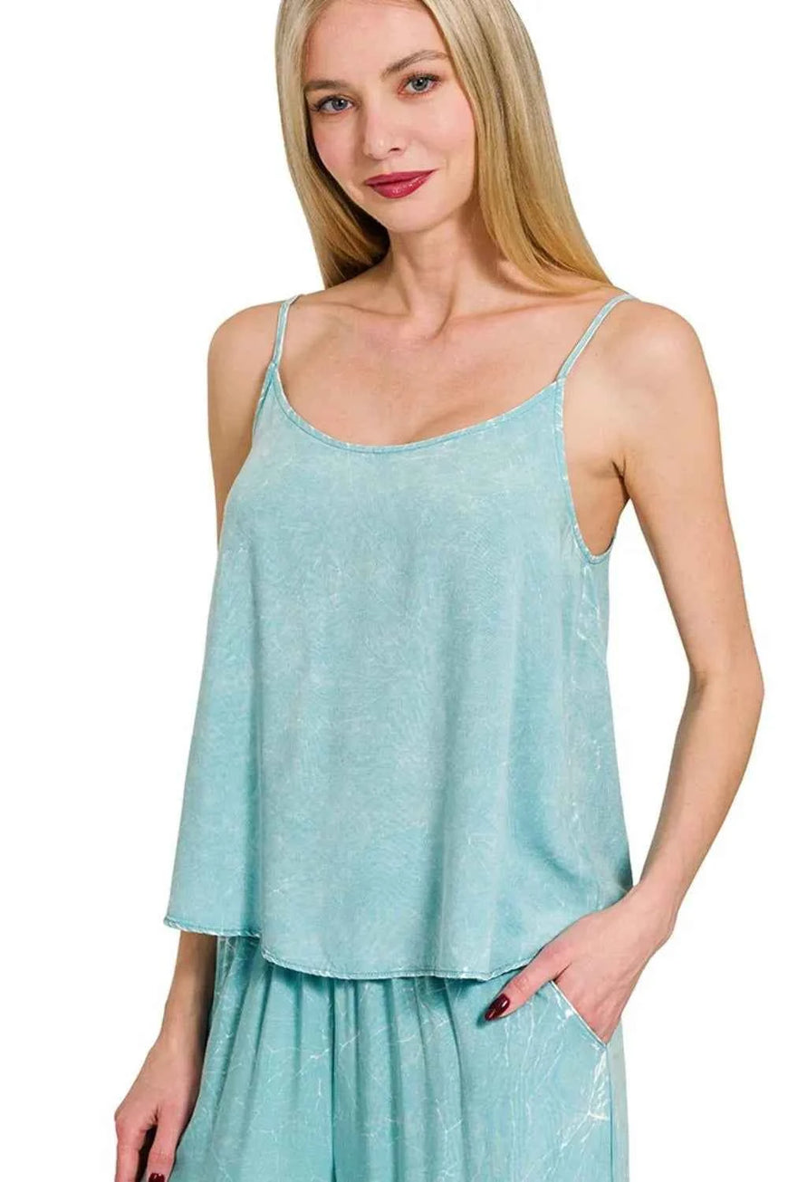 Zenana Woven Acid Crinkle Washed Cami & Pants 2 Piece Set