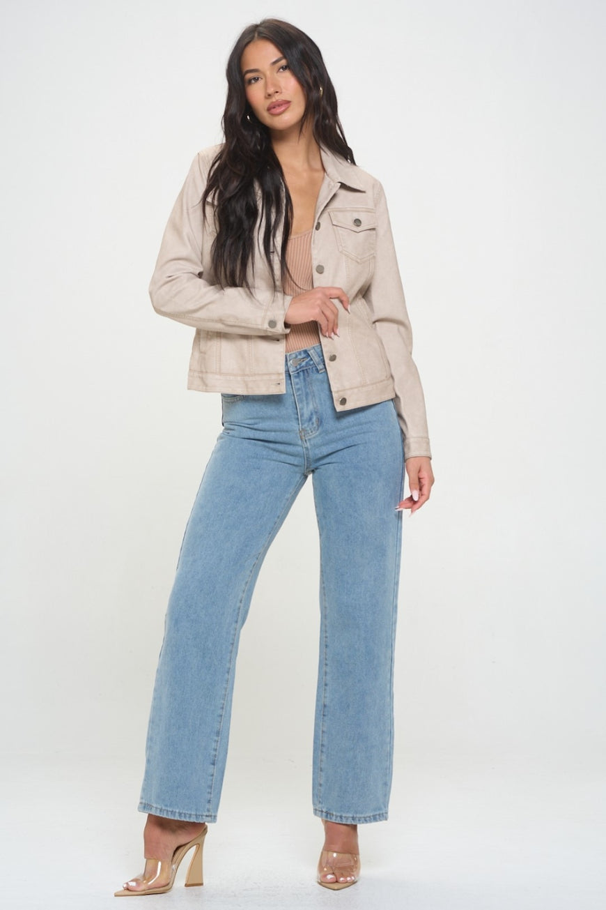 Coalition LA Button Down Cargo Vegan Leather Shacket - TopFashionHQ