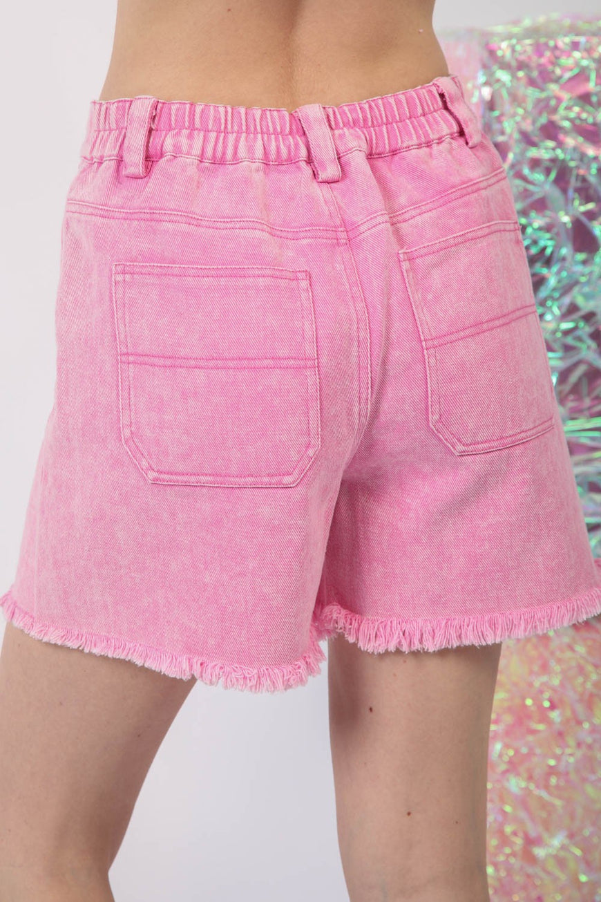 VERY J  Washed Raw Hem Denim Shorts - TopFashionHQ