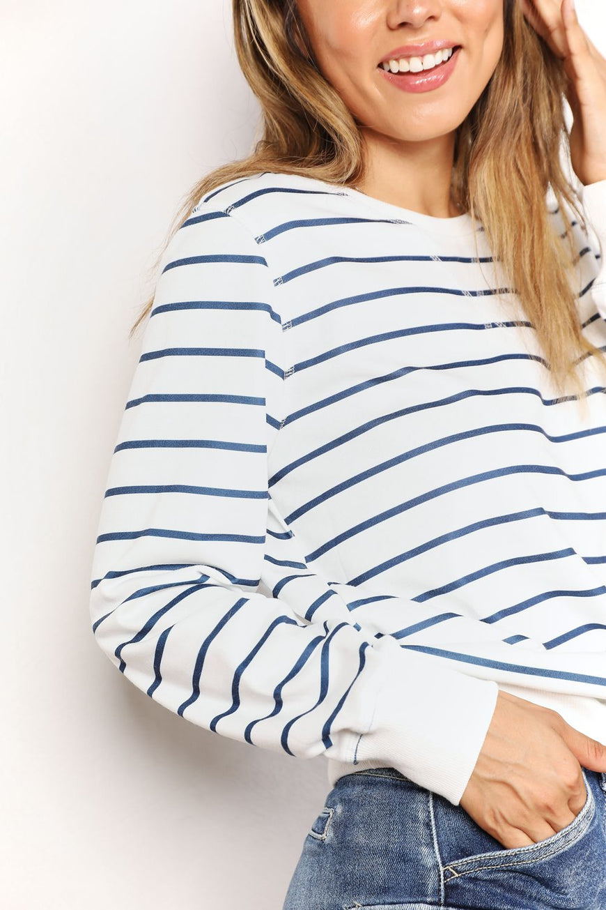 Double Take Striped Long Sleeve Round Neck Top - TopFashionHQ