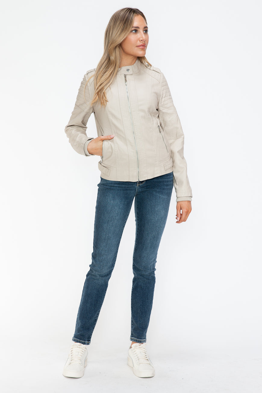Snobbish PU Leather Biker Jacket with Side Zip Pockets - TopFashionHQ