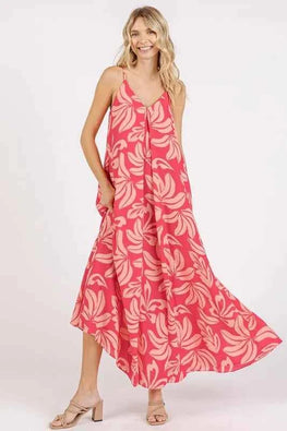 Mittoshop Printed V-Neck Maxi Cami Dress with Pockets