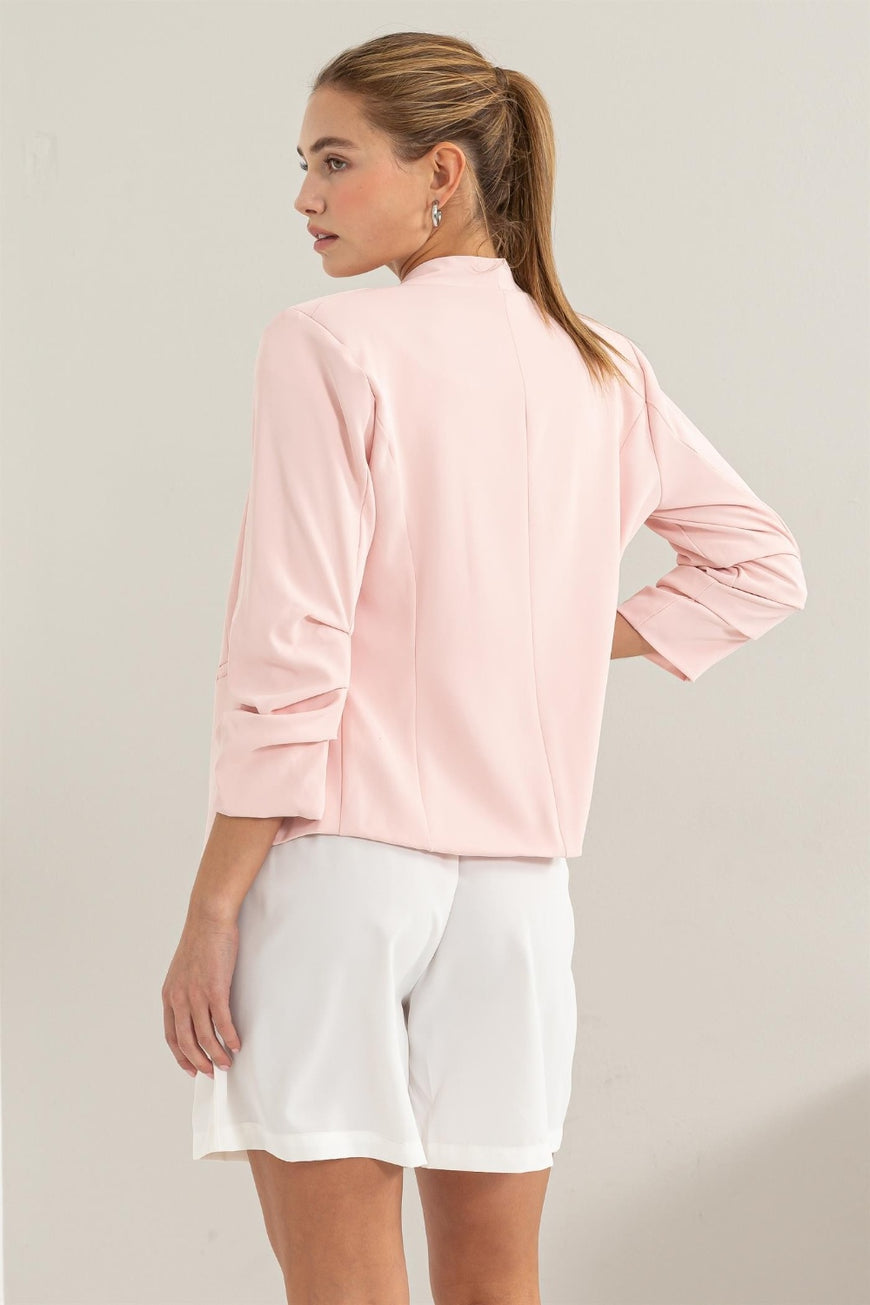 HYFVE Open Front Ruched Sleeve Blazer - TopFashionHQ