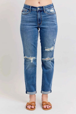 Judy Blue Full Size Mr Vintage Wash Boyfriend Fit W/ Destroy Jeans Plue Size