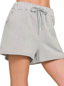 Zenana Fleece Drawstring Short Pants With Pockets