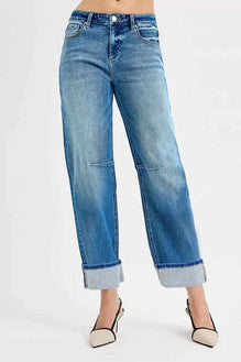 RISEN Slouchy Crop Barrel Cuffed Jeans