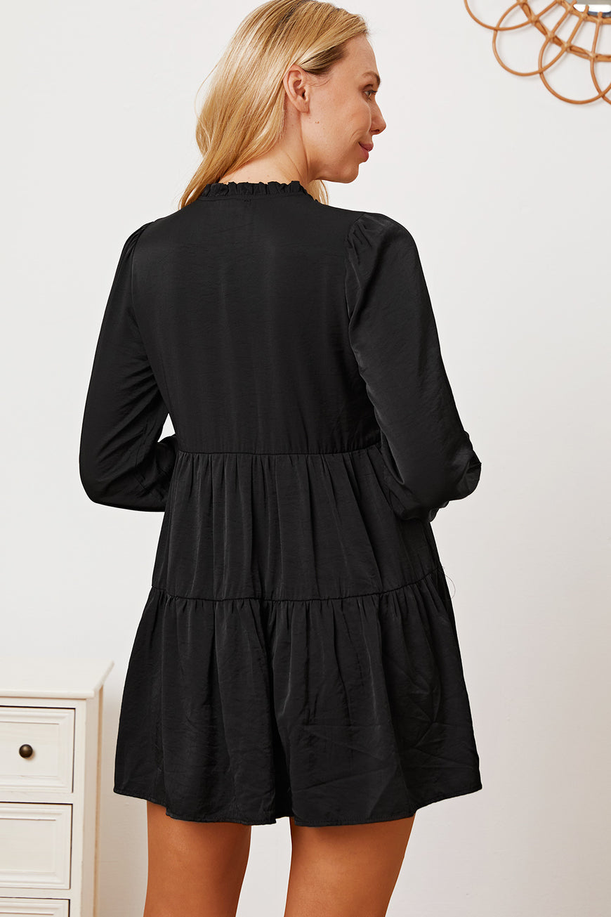 Ruffled Button Up Long Sleeve Tiered Shirt - TopFashionHQ