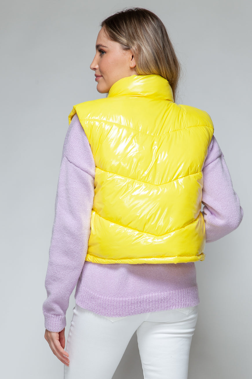 Snobbish Zip Up Turtleneck Shiny Quilted Vest - TopFashionHQ