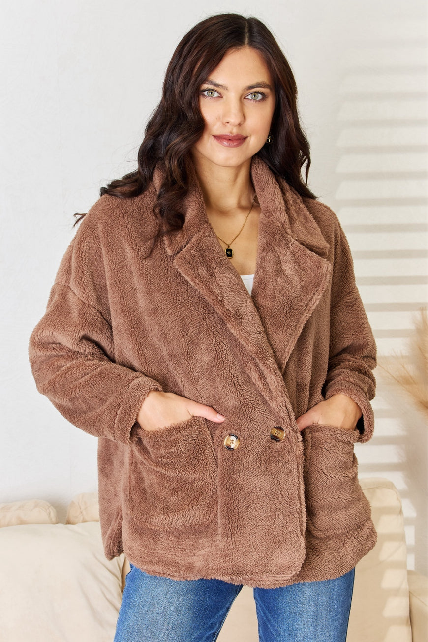 Culture Code Double Breasted Fuzzy Coat - TopFashionHQ