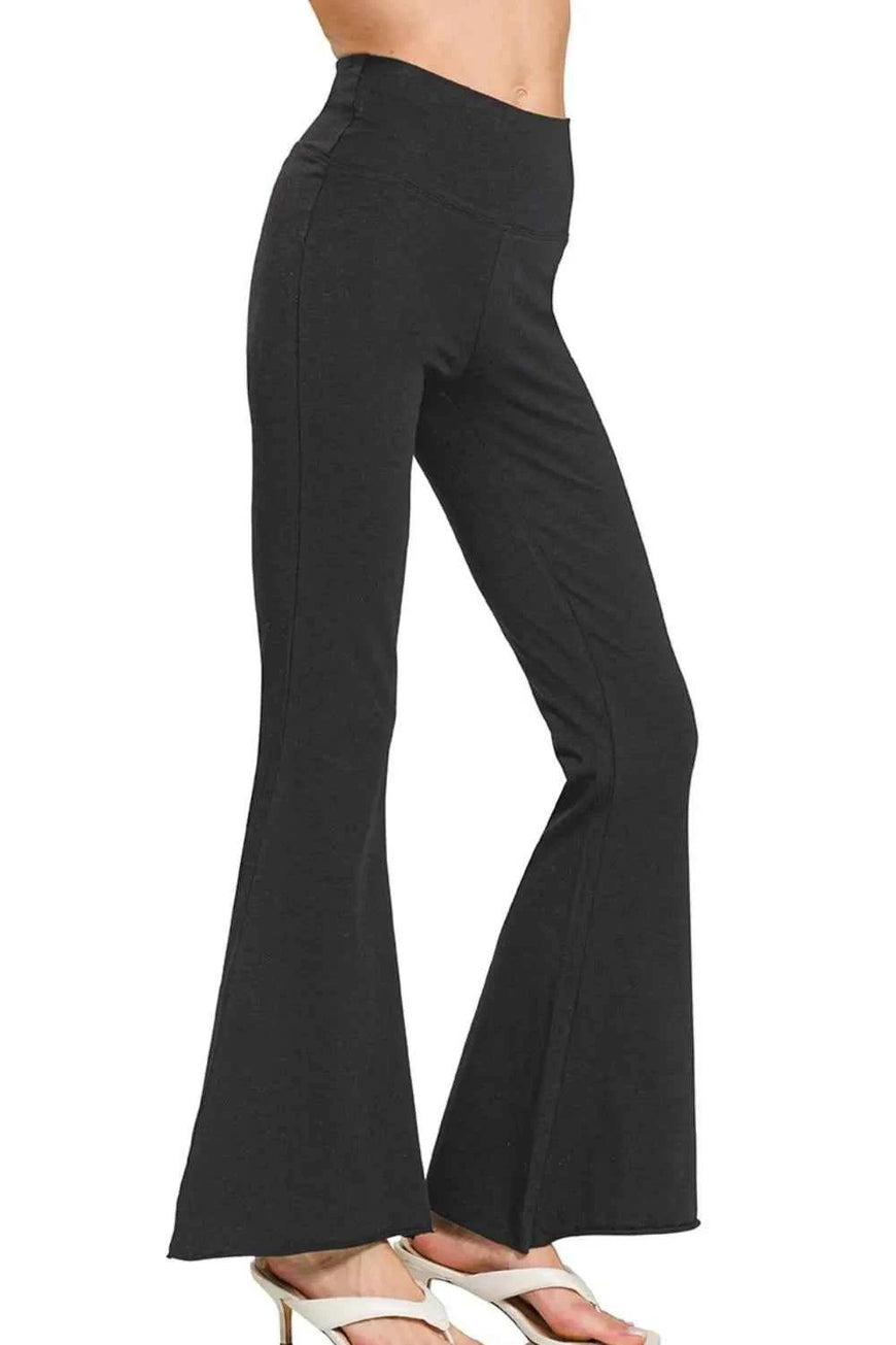 Zenana Raw Edge Hem Flare Yoga Pants