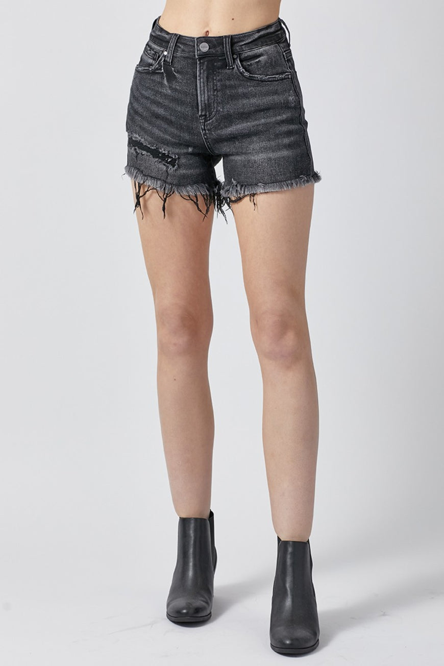 RISEN Raw Hem Denim Shorts with Pockets - TopFashionHQ