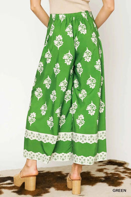 Umgee Floral Pleated Wide-Leg Pants