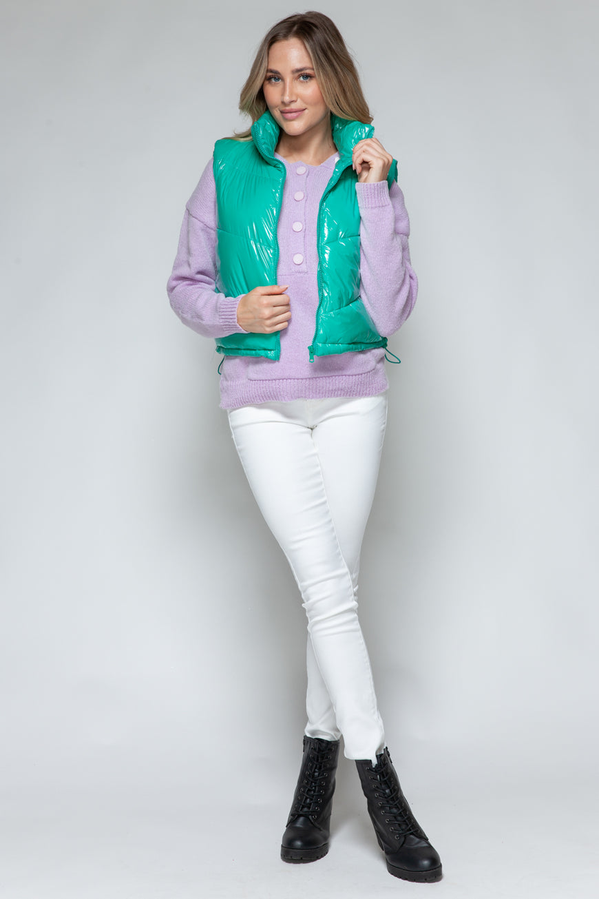 Snobbish Zip Up Turtleneck Shiny Quilted Vest - TopFashionHQ