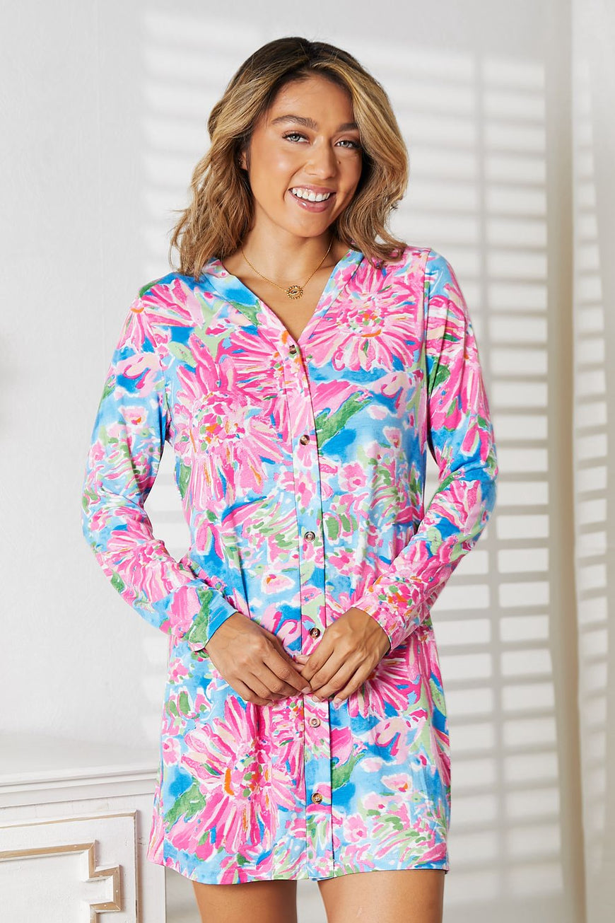 Double Take Floral Open Front Long Sleeve Cardigan - TopFashionHQ