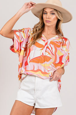 SAGE + FIG Abstract Print Half Button Blouse - TopFashionHQ