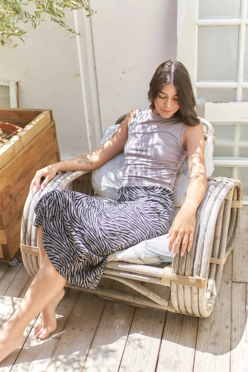 Jade By Jane Zebra Print Side Slit Midi Skirt