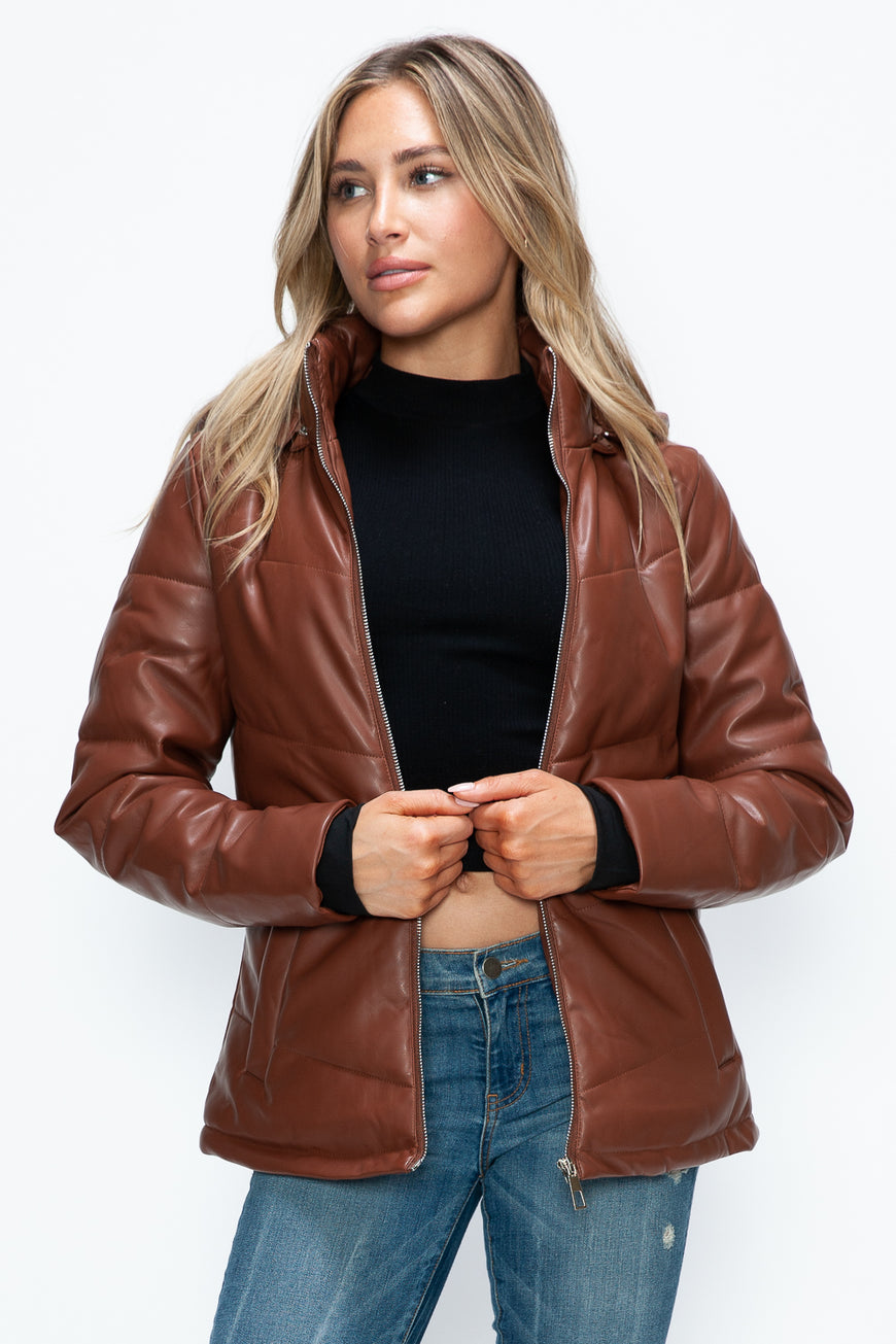 How Dare U Pocketed Zip Up Puffer Jacket with Removable Hood - TopFashionHQ