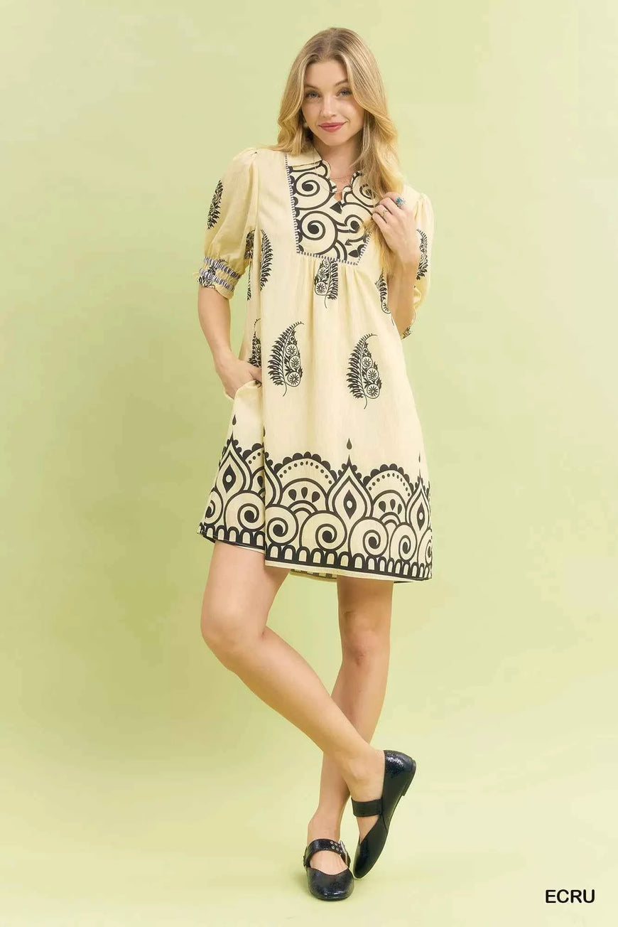 Umgee Paisley Mandala Print Babydoll Dress