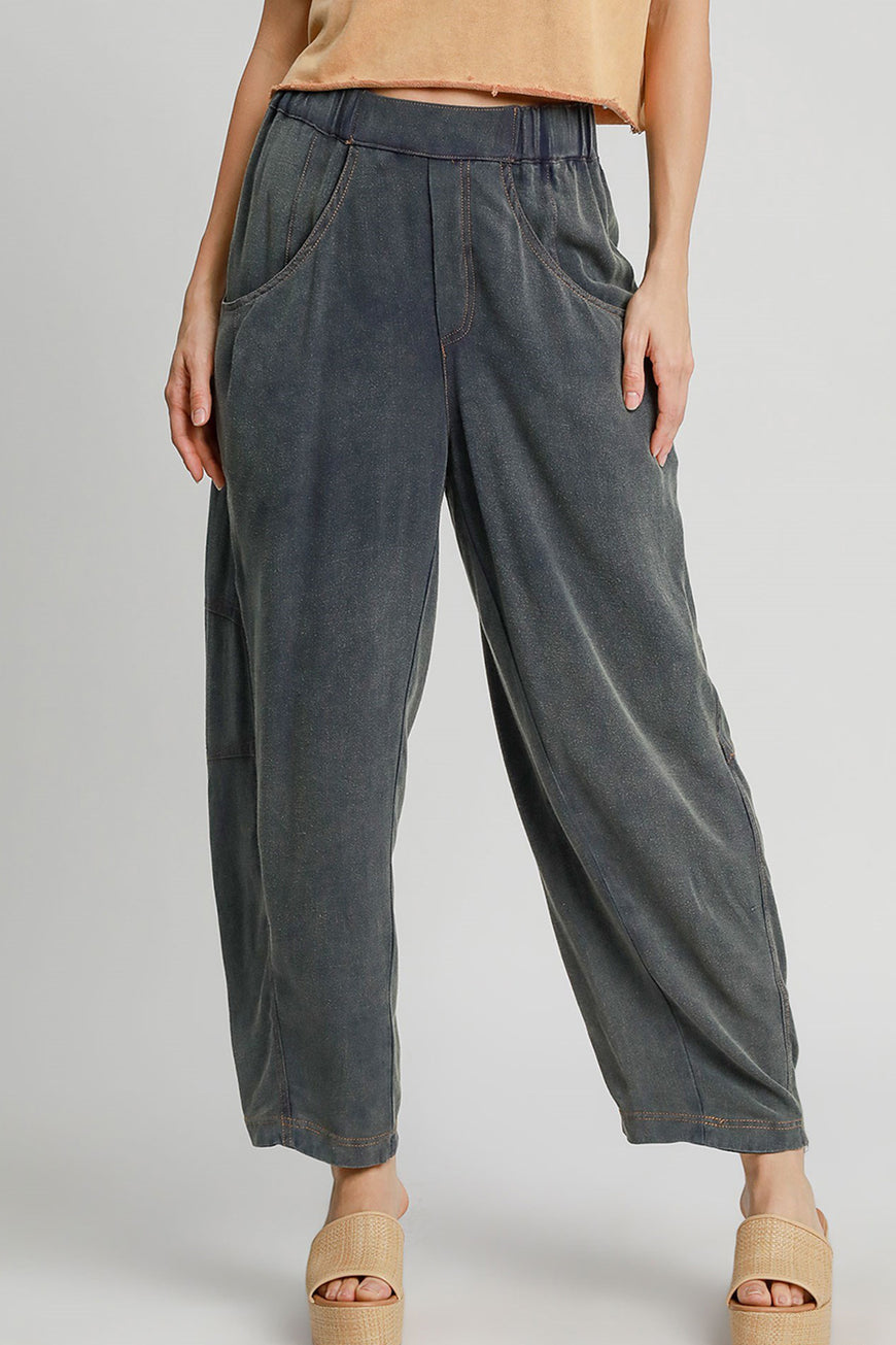 Umgee Elastic Waist Baggy Fit Pants with Pockets - TopFashionHQ
