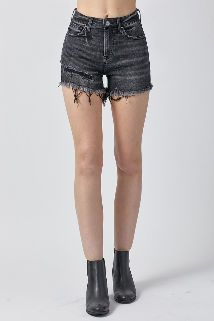 RISEN Raw Hem Denim Shorts with Pockets - TopFashionHQ