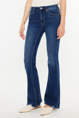 Kancan Cat's Whiskers Raw Hem Flare Jeans - TopFashionHQ