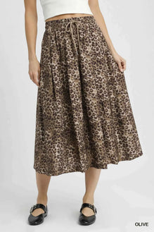 Umgee Drawstring Leopard Midi Skirt