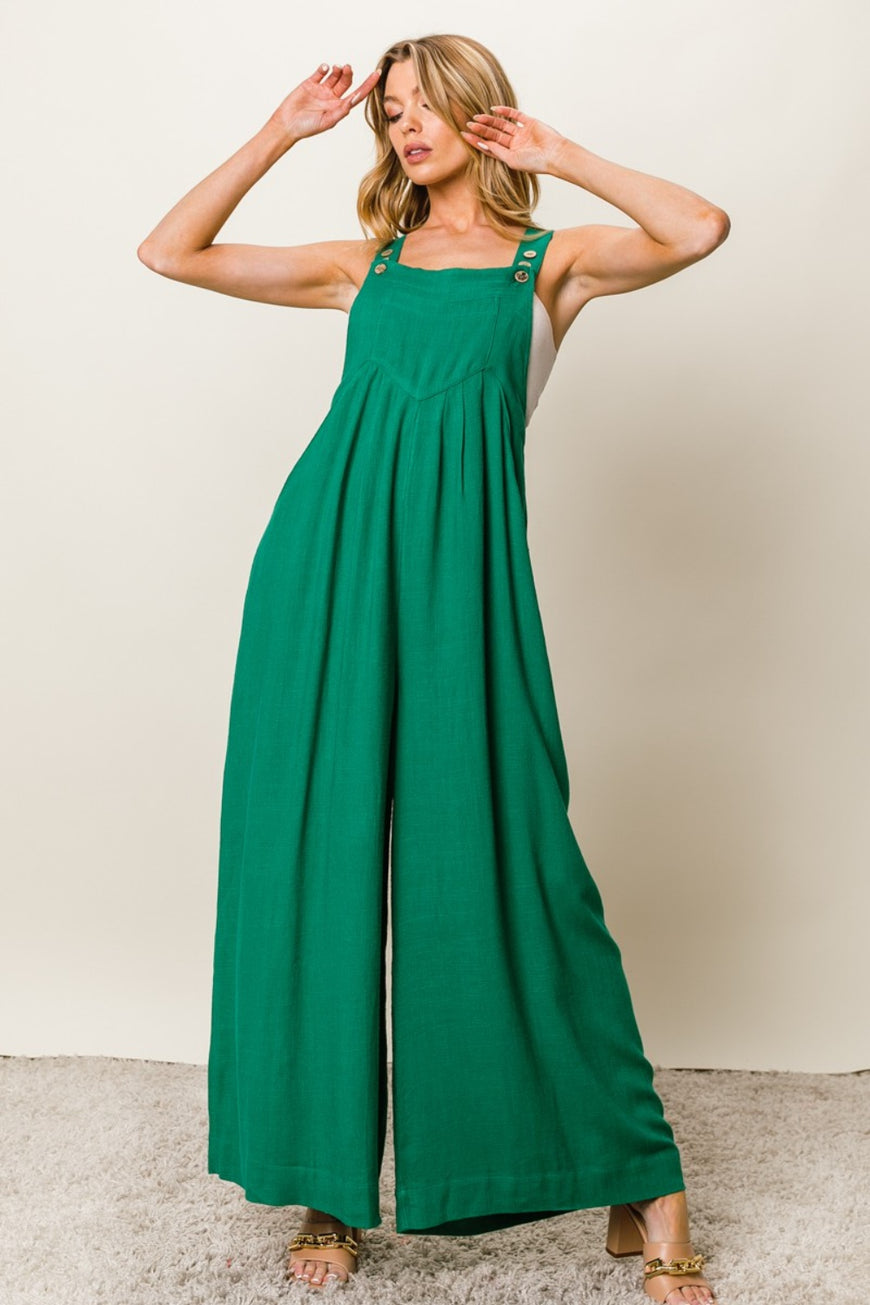 BiBi Texture Sleeveless Wide Leg Jumpsuit - TopFashionHQ