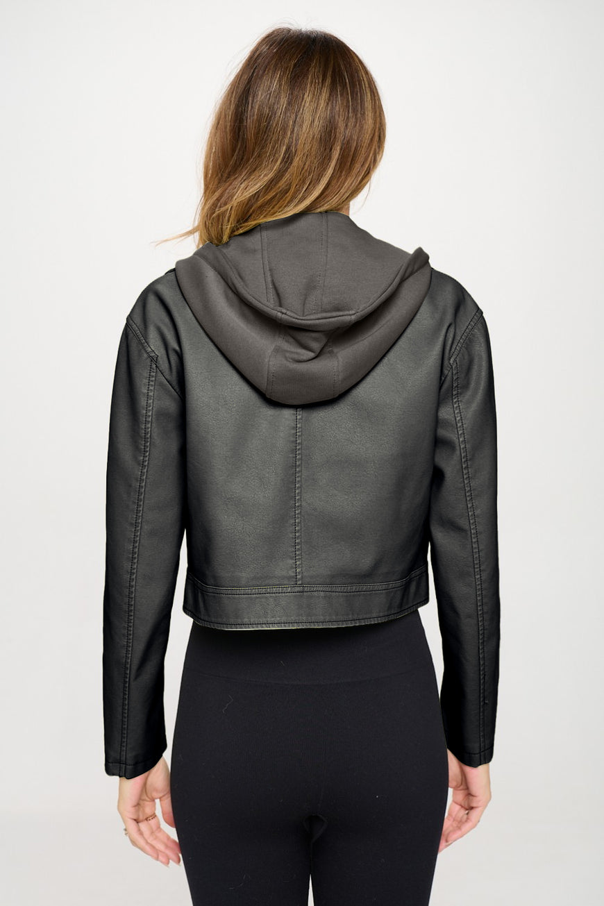 Coalition LA Snap Down Cropped Hooded Jacket - TopFashionHQ
