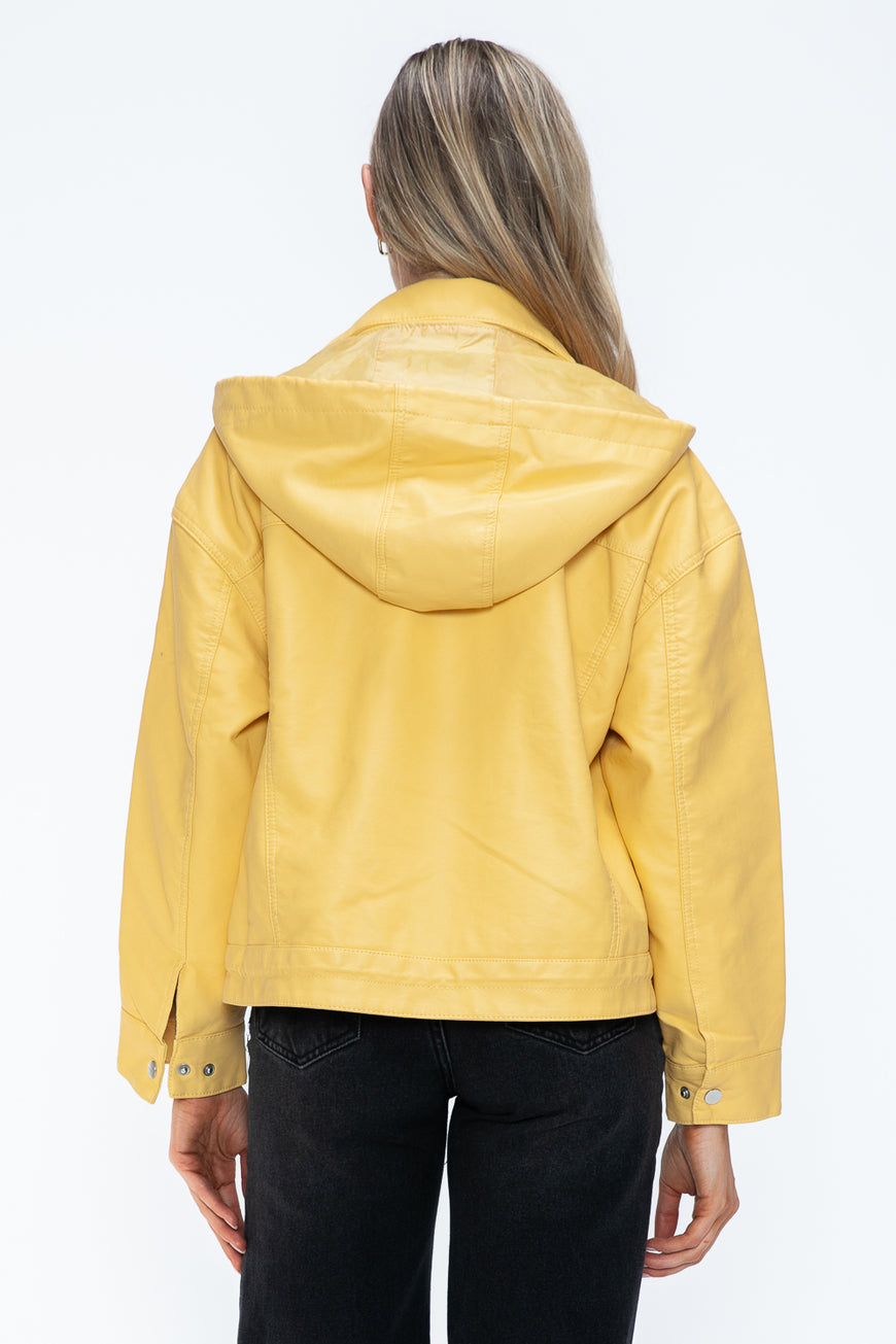 How Dare U Drawstring Hem PU Leather Zip Up Jacket - TopFashionHQ