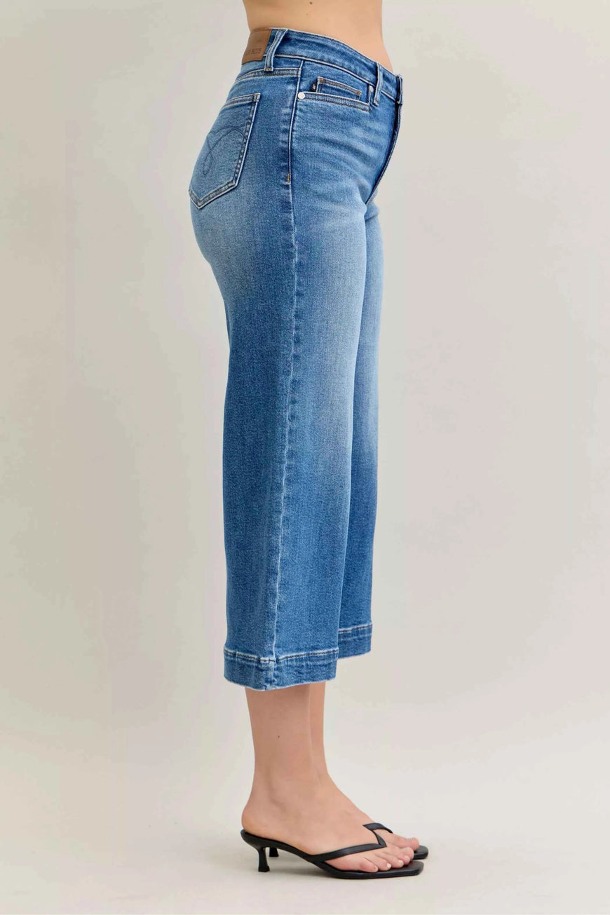 Judy Blue Mid Rise Crop Wide Leg Jeans