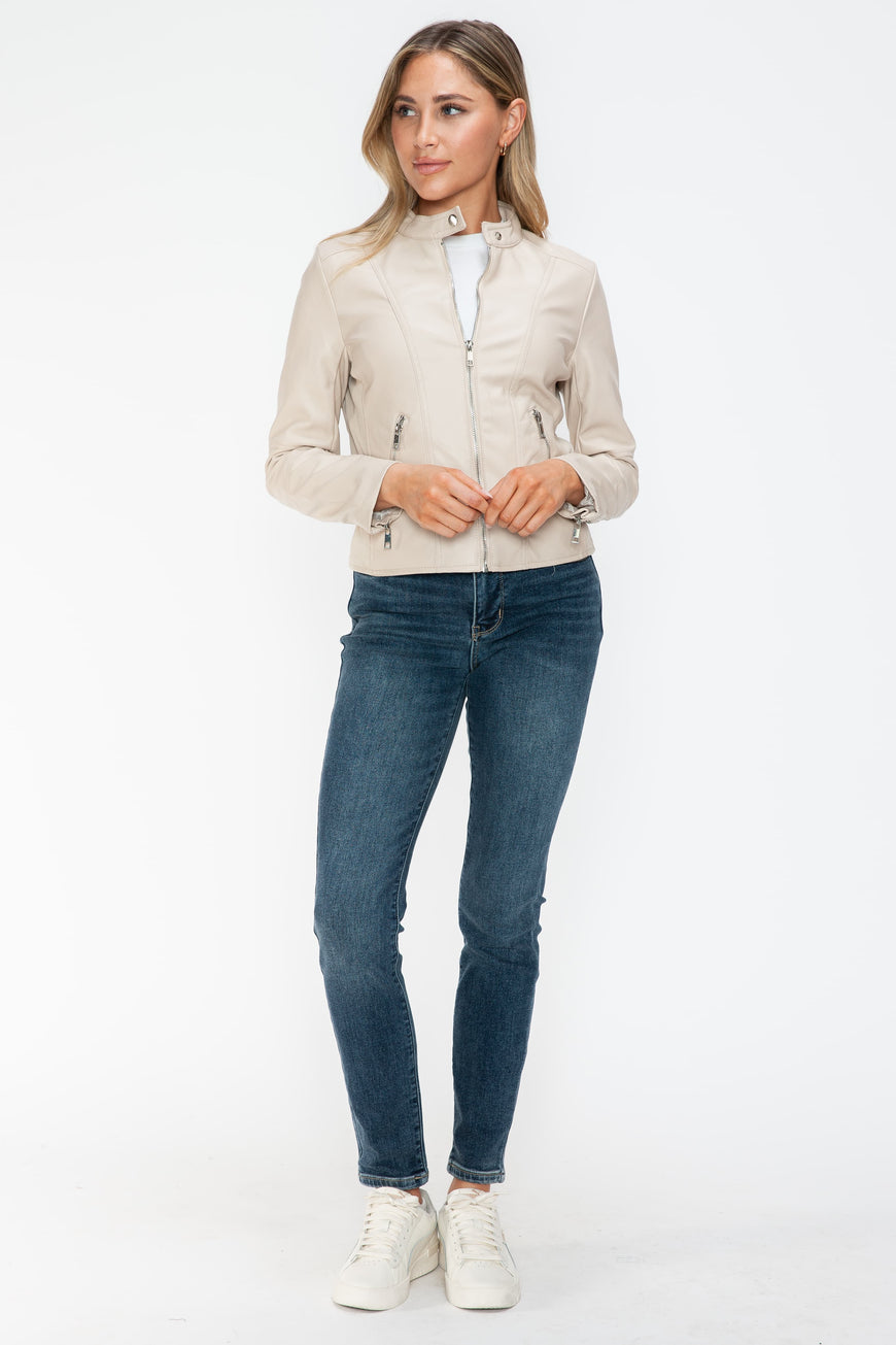Snobbish PU Leather Zip Up Jacket with Pockets - TopFashionHQ