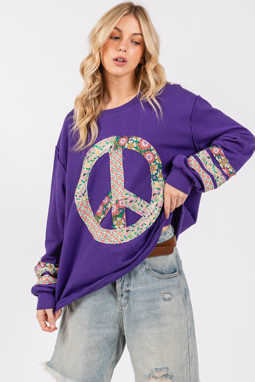 SAGE+FIG Peace Applique Patch Long Sleeve Top