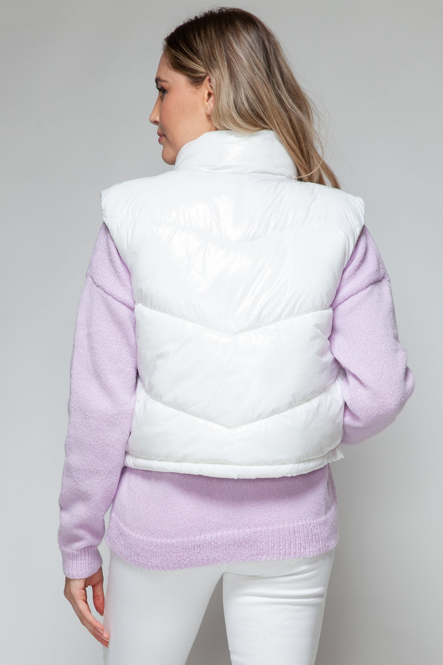 Snobbish Zip Up Turtleneck Shiny Quilted Vest - TopFashionHQ
