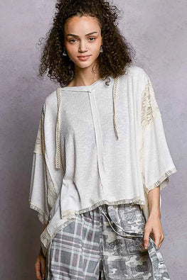 POL Short Sleeve Hoodie Top with Lace Detail