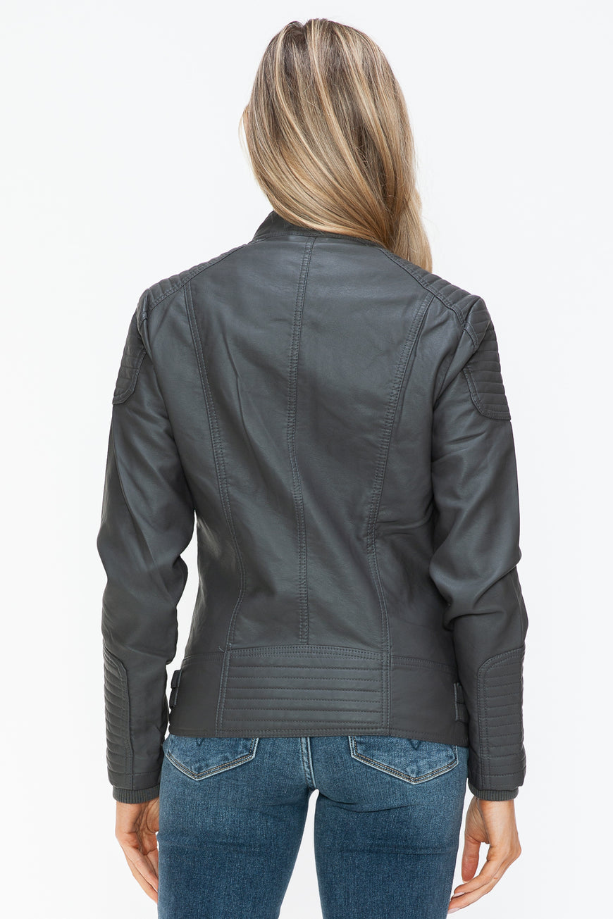 Snobbish Faux Leather Biker Jacket with Side Zip Pockets - TopFashionHQ