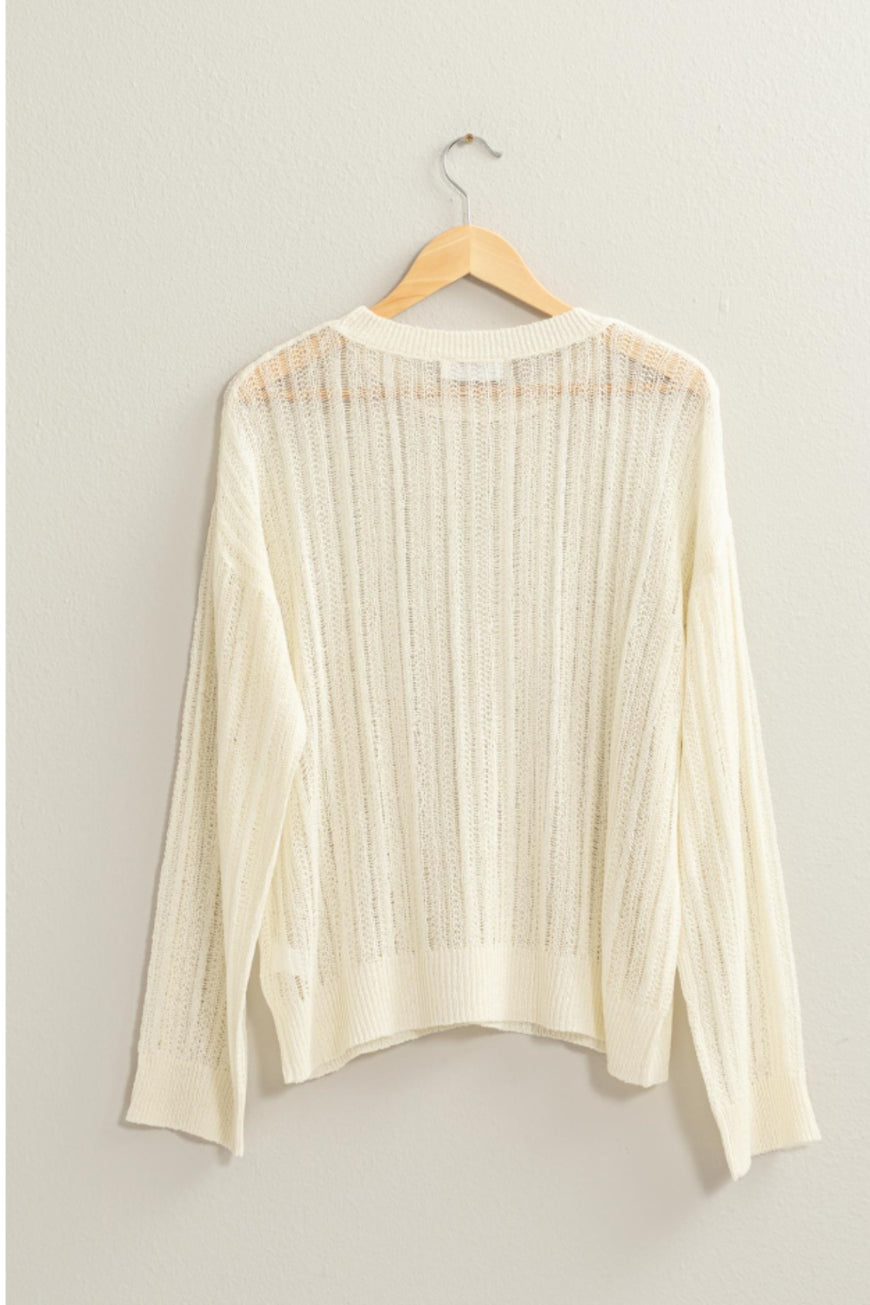 HYFVE Openwork Ribbed Trim Long Sleeve Knit Top - TopFashionHQ