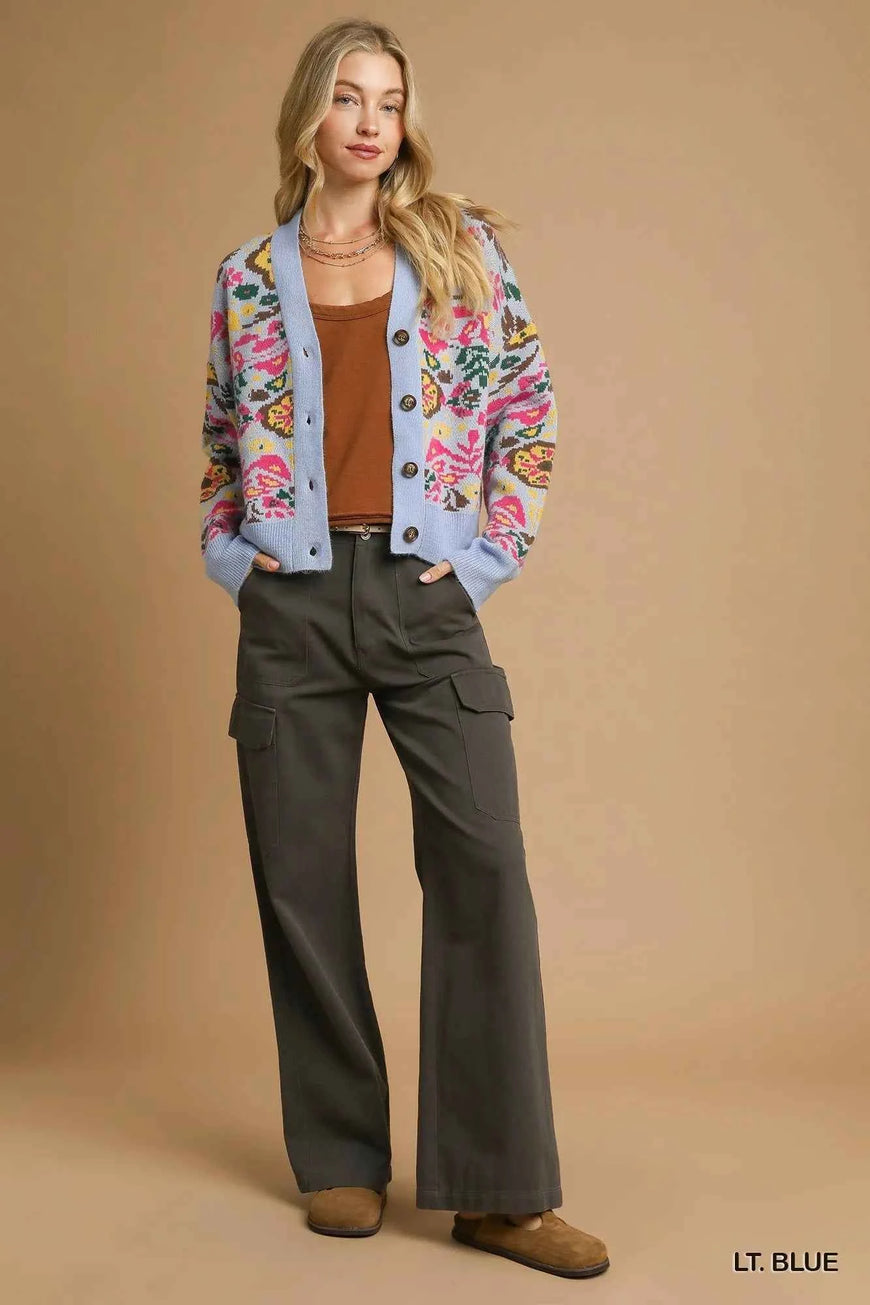 Umgee Floral Knit Button-Up Cardigan