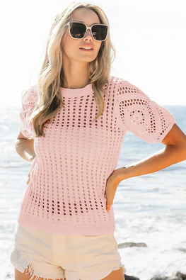 BiBi Crochet Knit Cover Up With Puff Sleeves