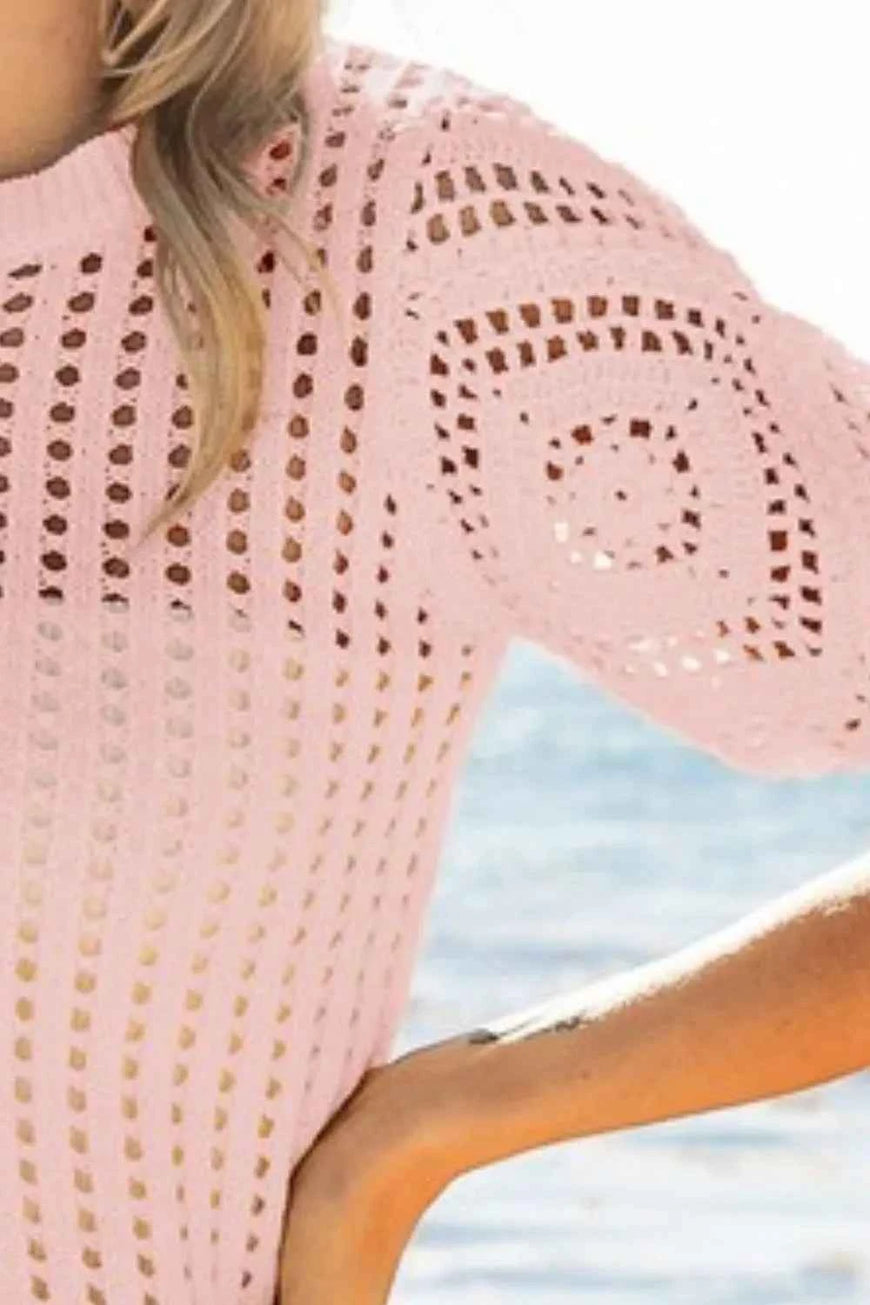 BiBi Crochet Knit Cover Up With Puff Sleeves