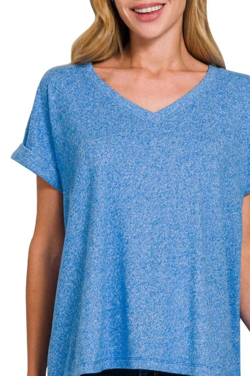 Zenana Soft Melange Hacci V-neck Tee