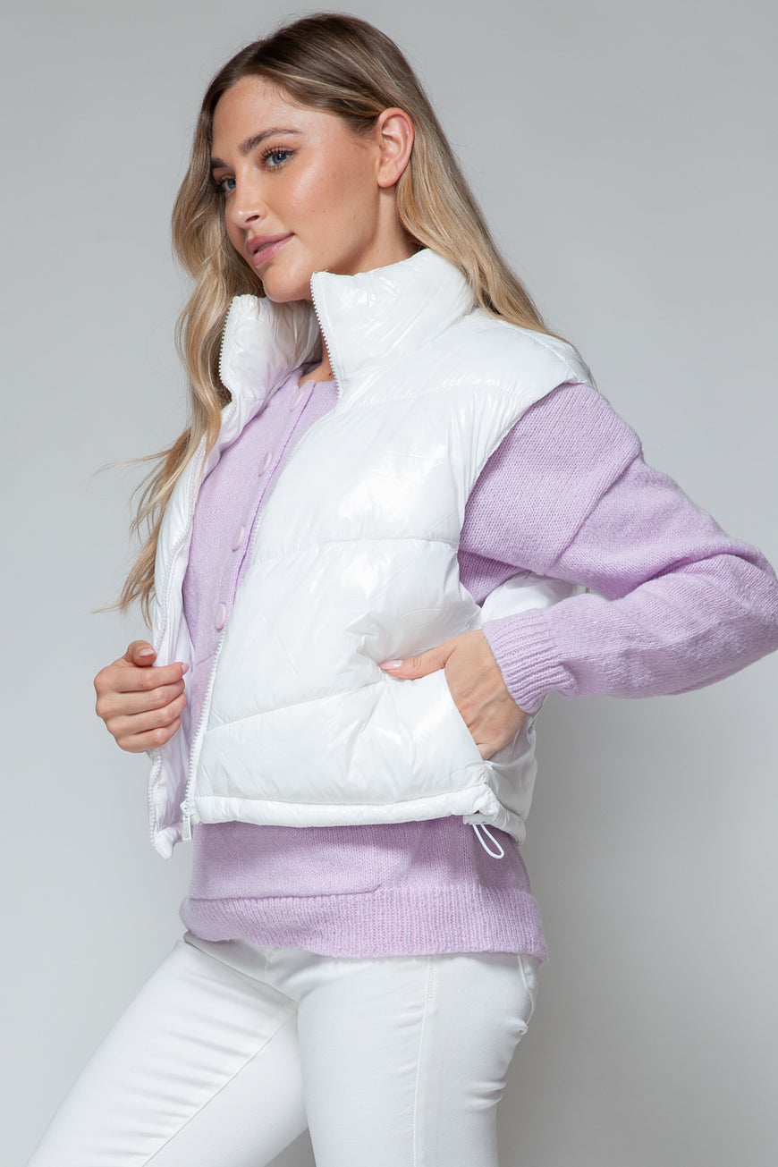 Snobbish Zip Up Turtleneck Shiny Quilted Vest - TopFashionHQ