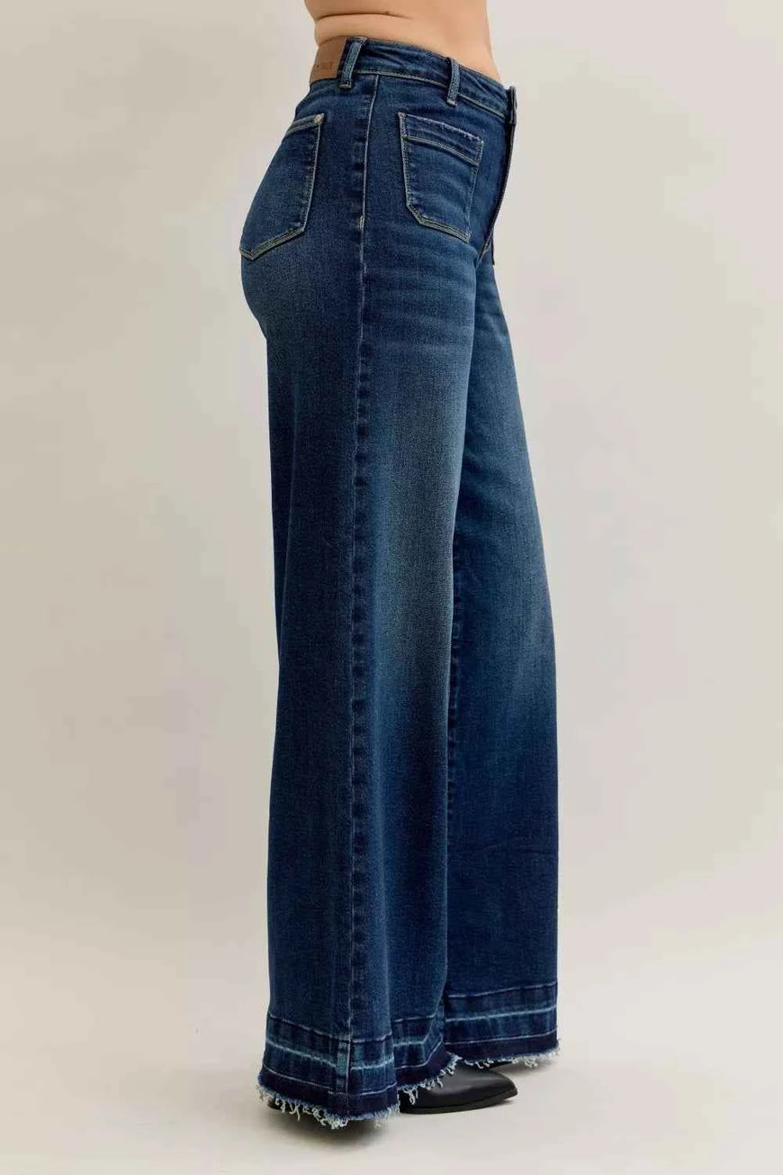 Judy Blue High Waist Palazzo Jeans with Front Patch Pockets