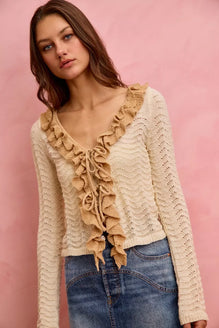 SO ME Pointelle Texture Lightweight Sweater Cardigan