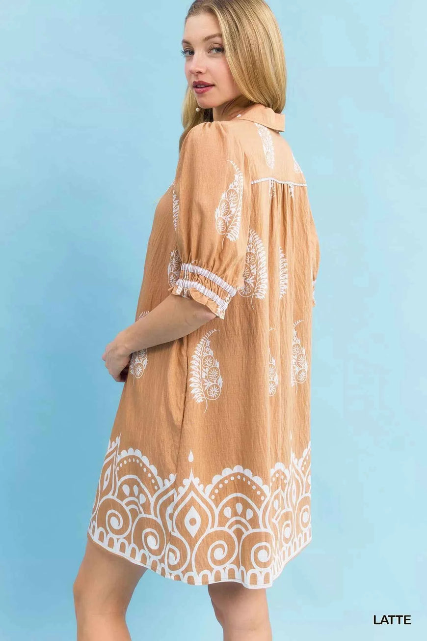 Umgee Paisley Mandala Print Babydoll Dress