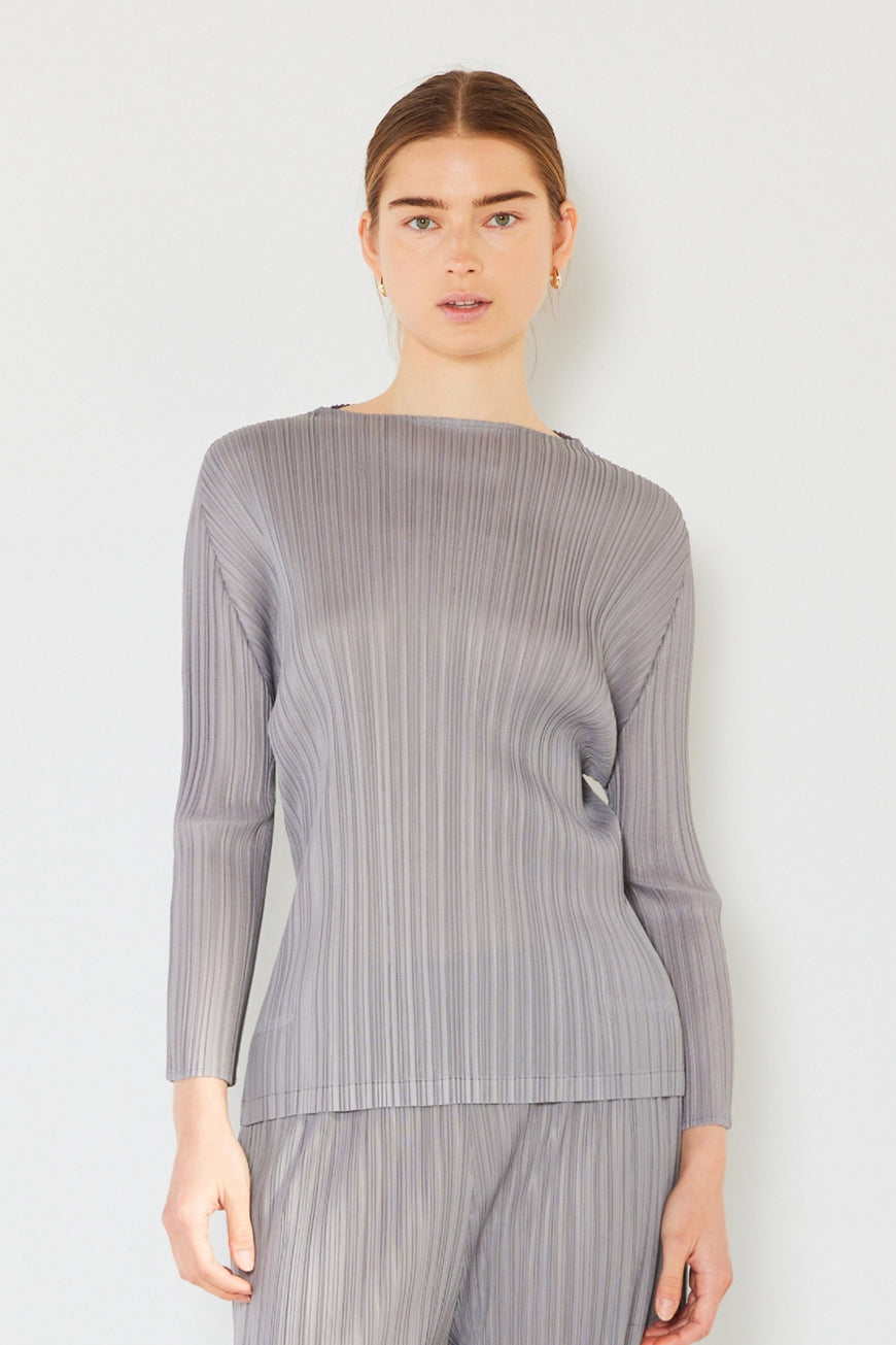 Marina West Swim Pleated Long Sleeve Boatneck Top - TopFashionHQ
