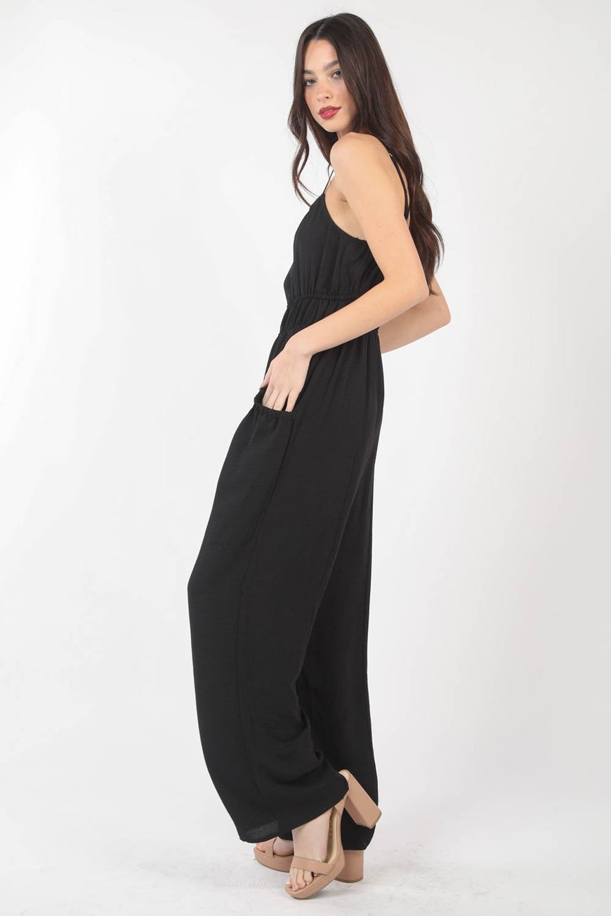 VERY J Pintuck Detail Woven Sleeveless Jumpsuit - TopFashionHQ
