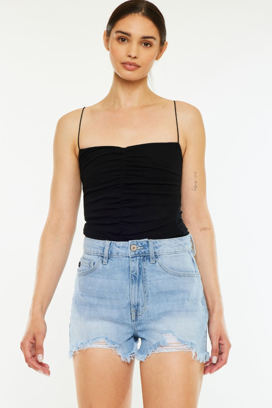 Kancan Raw Hem Distressed High Waist Denim Shorts - TopFashionHQ