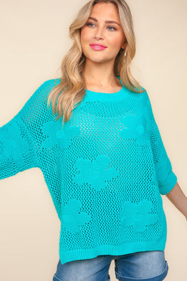 Haptics Floral Crochet Side Slit Knit Top - TopFashionHQ