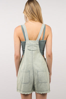 VERY J Washed Frayed Hem Denim Overall